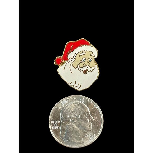 Vintage Christmas Santa Claus Head Gold Tone Enamel Holiday Fashion Brooch Pin - Picture 4 of 4